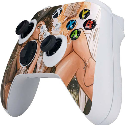 Cozy Autumn Library Witch with Cat and Coffee by Ivy Dolamore Xbox Series S Controller Skin